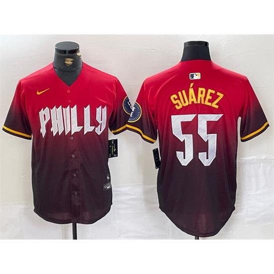 Men Philadelphia Phillies 55 Ranger Su E1rez Red 2024 City Connect Limited Stitched Jersey