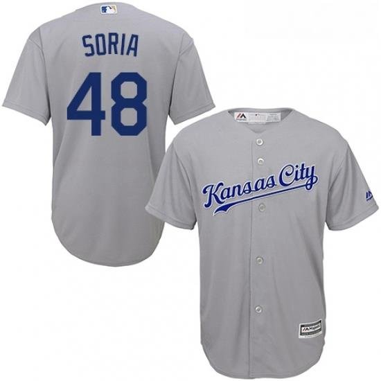 Youth Majestic Kansas City Royals 48 Joakim Soria Authentic Grey Road Cool Base MLB Jersey