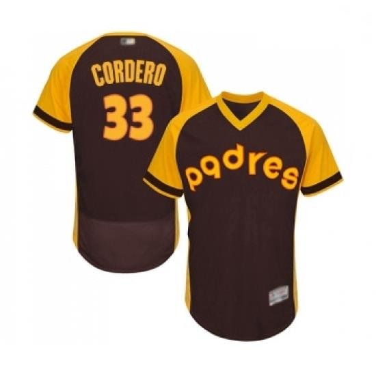 Mens San Diego Padres 33 Franchy Cordero Brown Alternate Cooperstown Authentic Collection MLB Jersey Flex Base