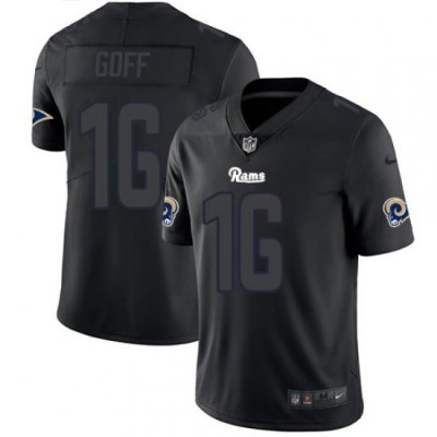 Nike Rams #16 Jared Goff Black Men Stitched NFL Limited Rush Impact Jersey