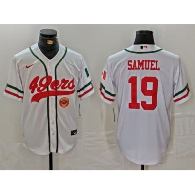 Men San Francisco 49ers 19 Deebo Samuel White With Patch Cool Base Stitched Baseball Jersey 1