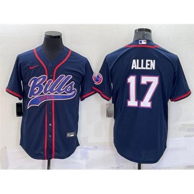 Men Buffalo Bills 17 Josh Allen Navy With Patch Cool Base Stitched Baseb