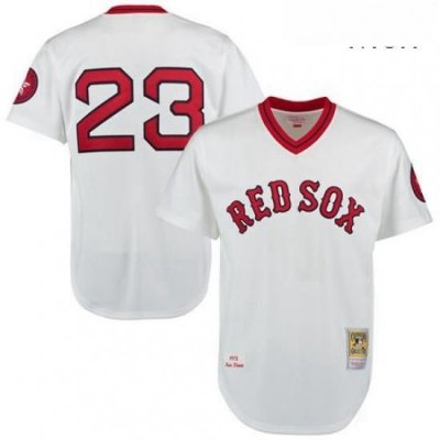 Mens Mitchell and Ness 1975 Boston Red Sox 23 Luis Tiant Replica White Throwback MLB Jersey