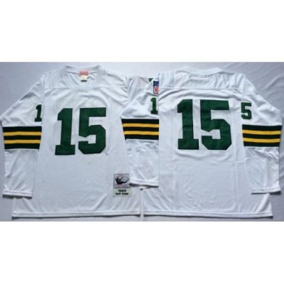 Men Green Bay Green Bay Packers 15 Bart Starr White Long Sleeve M&N Throwback Jersey