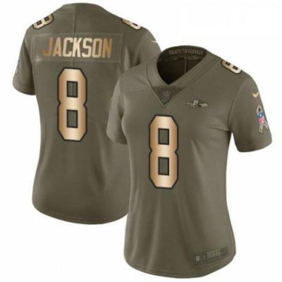 Womens Nike Baltimore Ravens 8 Lamar Jackson Limited OliveGold Salute to Service NFL Jersey