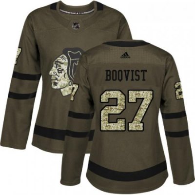 Womens Adidas Chicago Blackhawks 27 Adam Boqvist Authentic Green Salute to Service NHL Jersey