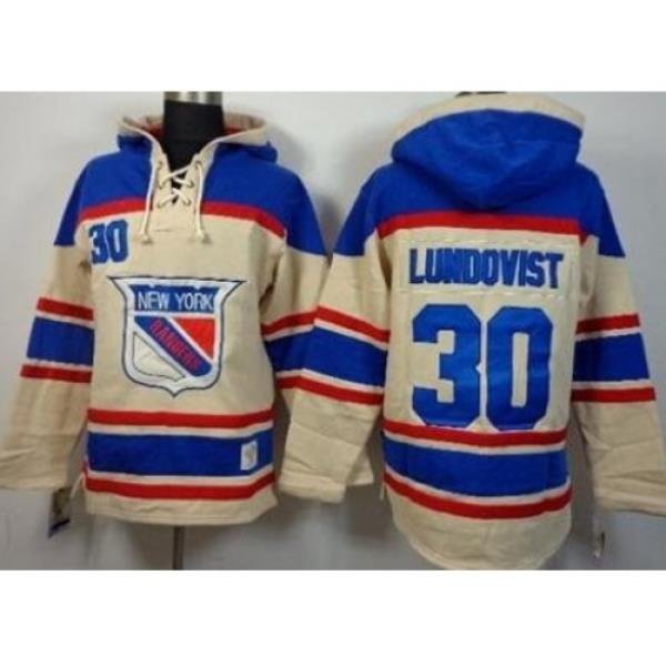 New York Rangers 30 Henrik Lundqvist Cream Stitched NHL Sawyer Hooded Sweatshirt