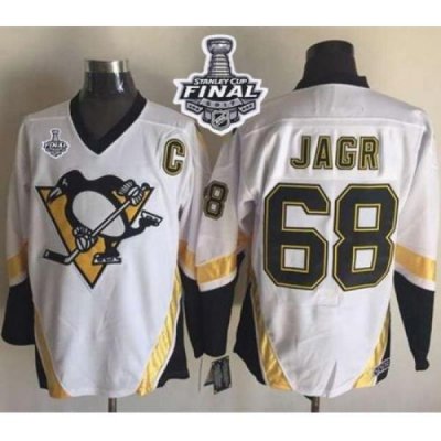 Penguins #68 Jaromir Jagr White CCM Throwback 2017 Stanley Cup Final Patch Stitched NHL Jersey