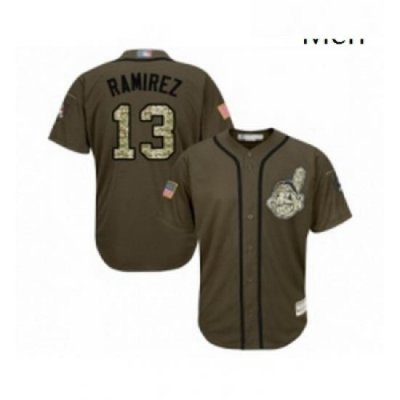 Mens Cleveland Indians 13 Hanley Ramirez Authentic Green Salute to Service Baseball Jersey