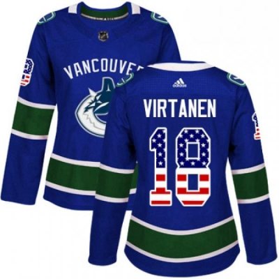 Womens Adidas Vancouver Canucks 18 Jake Virtanen Authentic Blue USA Flag Fashion NHL Jersey