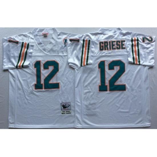 Men Miami Dolphins 12 Bob Griese White M&N Throwback Jersey