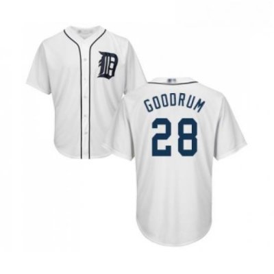 Youth Detroit Tigers 28 Niko Goodrum Replica White Home Cool Base Baseball Jersey