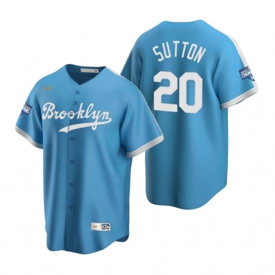 Men Brooklyn Los Angeles Dodgers 20 Don Sutton Light Blue 2020 World Series Champions CooperstoWn Collection Jersey