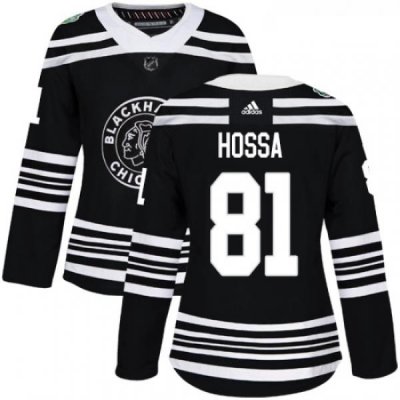 Womens Adidas Chicago Blackhawks 81 Marian Hossa Authentic Black 2019 Winter Classic NHL Jersey