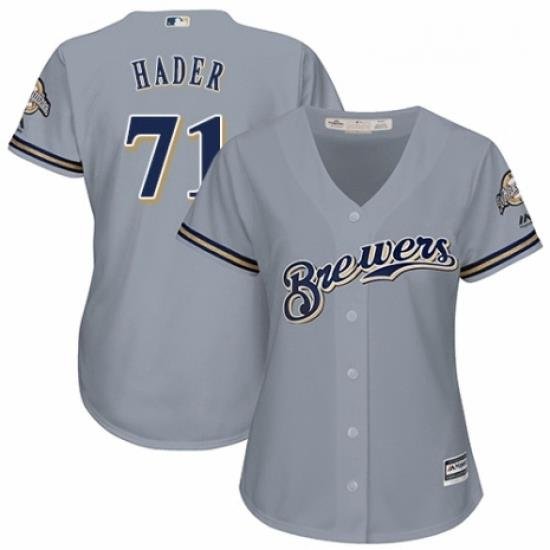 Womens Majestic Milwaukee Brewers 71 Josh Hader Replica Grey Road Cool Base MLB Jersey