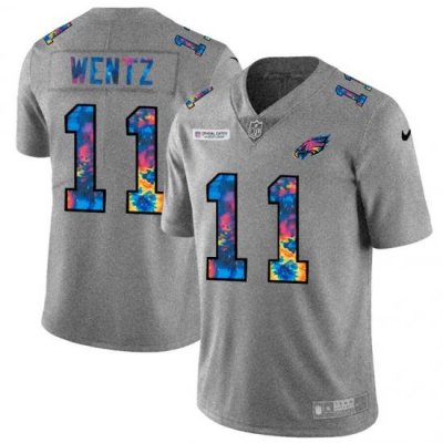 Philadelphia Eagles 11 Carson Wentz Men Nike Multi Color 2020 NFL Crucial Catch NFL Jersey Greyheather