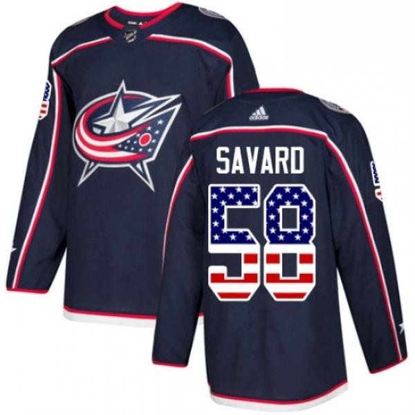 Mens Adidas Columbus Blue Jackets 58 David Savard Authentic Navy Blue USA Flag Fashion NHL Jersey