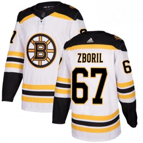 Mens Adidas Boston Bruins 67 Jakub Zboril Authentic White Away NHL Jersey