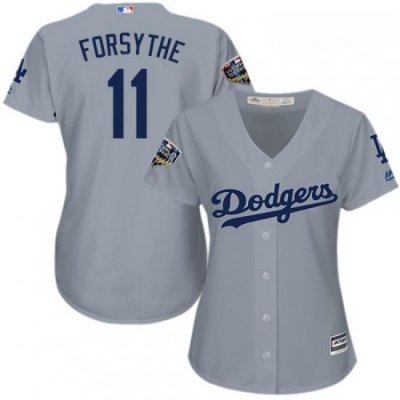 Womens Majestic Los Angeles Dodgers 11 Logan Forsythe Authentic Grey Road Cool Base 2018 World Series MLB Jersey