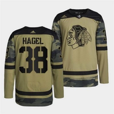 Men Chicago Blackhawks 38 Brandon Hagel 2022 Camo Military Appreciation Night White Stitched jersey