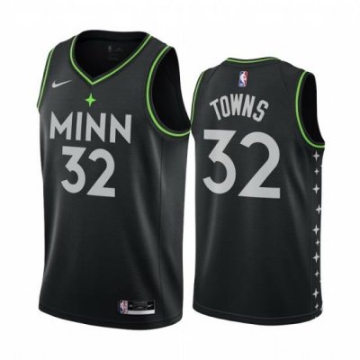 Men Nike Minnesota Timberwolves 32 Karl Anthony Towns Black NBA Swingman 2020 21 City Edition Jersey