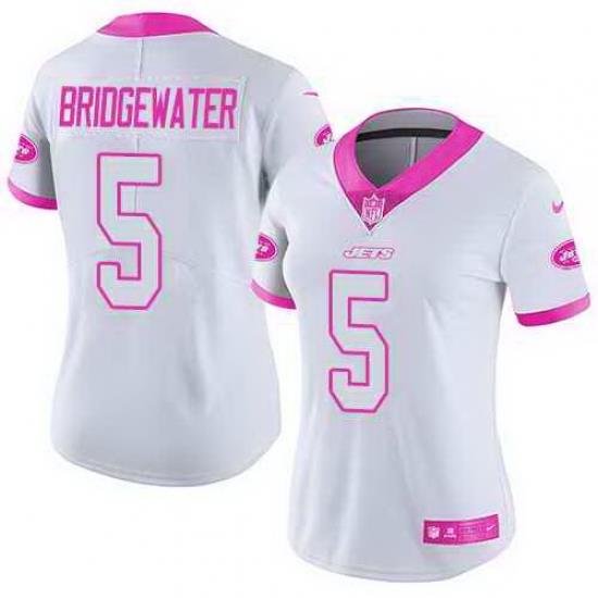 Nike Jets 5 Teddy Bridgewater White Pink Women Rush Fashion Limited Jersey