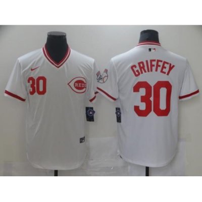 Cincinnati Reds 30 Ken Griffey Jr White Nike ThroWback Jersey