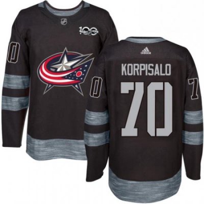 Mens Adidas Columbus Blue Jackets 70 Joonas Korpisalo Authentic Black 1917 2017 100th Anniversary NHL Jersey