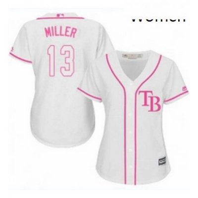 Womens Majestic Tampa Bay Rays 13 Brad Miller Authentic White Fashion Cool Base MLB Jersey