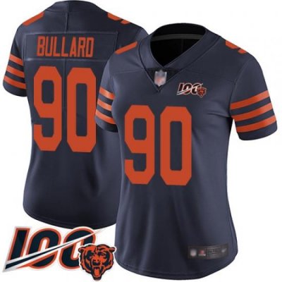 Women Chicago Bears 90 Jonathan Bullard Limited Navy Blue Rush Vapor Untouchable 100th Season Football Jersey