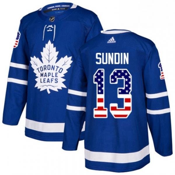 Mens Adidas Toronto Maple Leafs 13 Mats Sundin Authentic Royal Blue USA Flag Fashion NHL Jersey