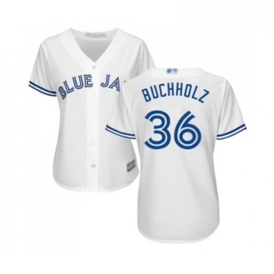 Womens Toronto Blue Jays 36 Clay Buchholz Replica White Home Baseball Jersey