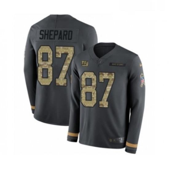 Mens Nike New York Giants 87 Sterling Shepard Limited Black Salute to Service Therma Long Sleeve NFL Jersey