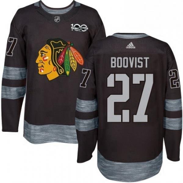 Mens Adidas Chicago Blackhawks 27 Adam Boqvist Authentic Black 1917 2017 100th Anniversary NHL Jersey