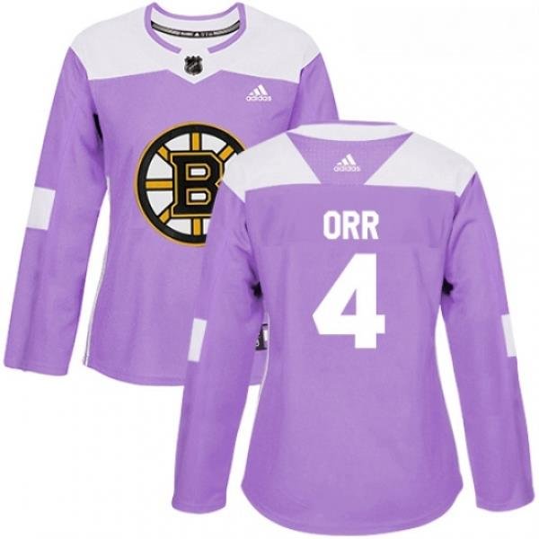 Womens Adidas Boston Bruins 4 Bobby Orr Authentic Purple Fights Cancer Practice NHL Jersey