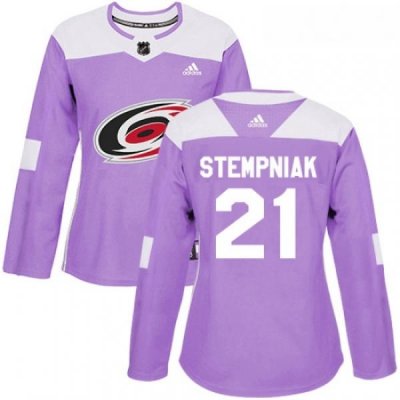 Womens Adidas Carolina Hurricanes 21 Lee Stempniak Authentic Purple Fights Cancer Practice NHL Jersey