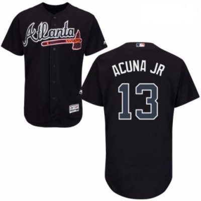 Mens Majestic Atlanta Braves 13 Ronald Acuna Jr Navy Blue Alternate Flex Base Authentic Collection MLB Jersey