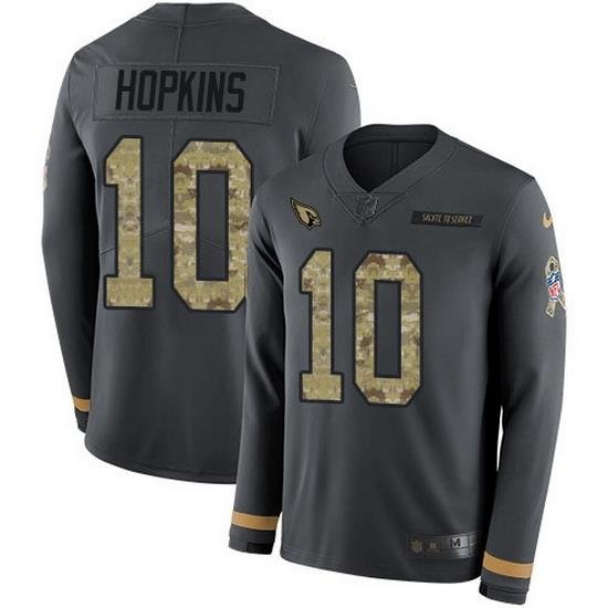 Nike Cardinals 10 DeAndre Hopkins Anthracite Salute to Service Men Stitched NFL Limited Therma Long Sleeve Jersey