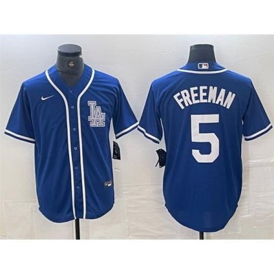 Men Los Angeles Dodgers 5 Freddie Freeman Blue Cool Base Stitched Baseball Jersey