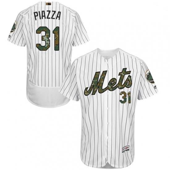 Mens Majestic New York Mets 31 Mike Piazza Authentic White 2016 Memorial Day Fashion Flex Base MLB Jersey