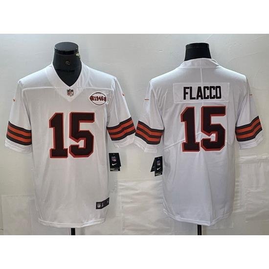 Men Cleveland Browns 15 Joe Flacco White 1946 Collection Vapor Untouchable Limited Stitched Jersey