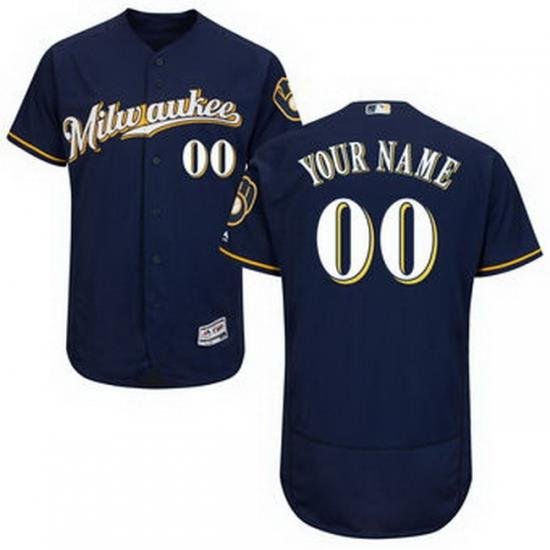 Men Women Youth All Size Milwaukee Brewers Majestic Flex Base Authentic Collection Custom Jersey Navy