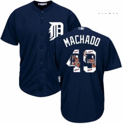 Mens Majestic Detroit Tigers 49 Dixon Machado Authentic Navy Blue Team Logo Fashion Cool Base MLB Jersey