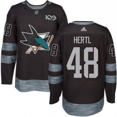 Mens Adidas San Jose Sharks 48 Tomas Hertl Premier Black 1917 2017 100th Anniversary NHL Jersey