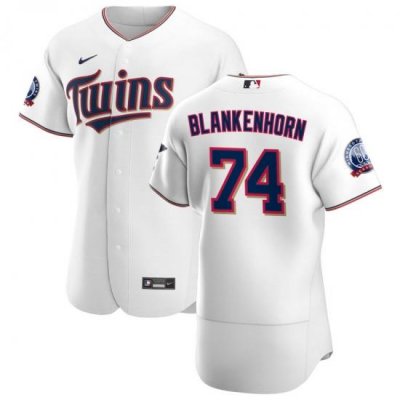 Men Minnesota TWins 74 Travis Blankenhorn Men Nike White Home 2020 60th Season Flex Base Team MLB Jersey