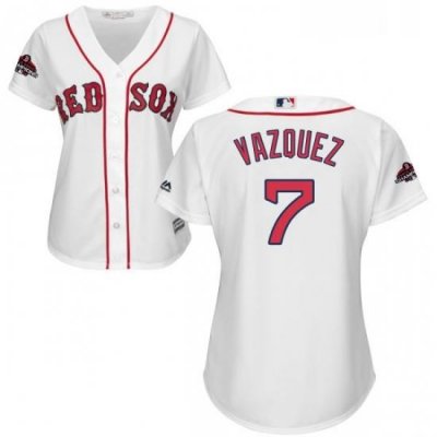 Womens Majestic Boston Red Sox 7 Christian Vazquez Authentic White Home 2018 World Series Champions MLB Jersey