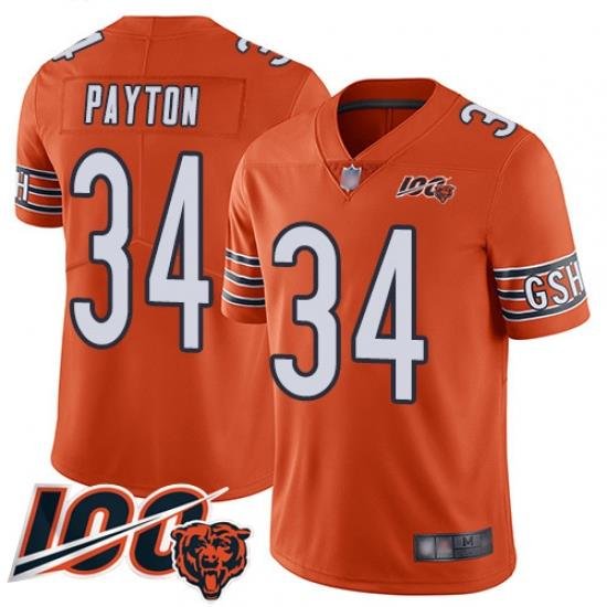 Men Chicago Bears 34 Walter Payton Orange Alternate 100th Season Limited Football Jersey