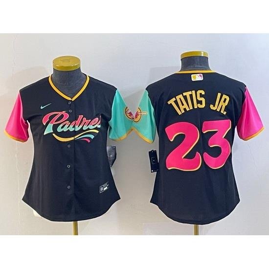 Women San Diego Padres 23 Fernando Tatis Jr  Black City Connect Stitched Baseball Jersey