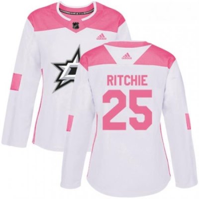 Womens Adidas Dallas Stars 25 Brett Ritchie Authentic WhitePink Fashion NHL Jersey