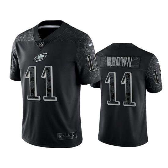 Men Philadelphia Eagles 11 A J Brown Black Reflective Limited Stitched Jersey